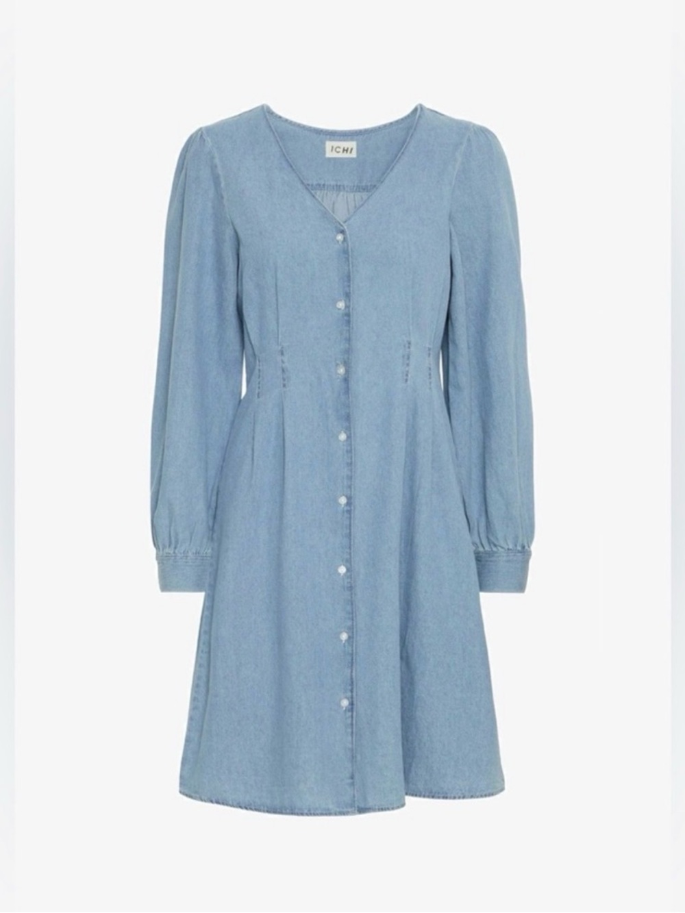 ICHI Light Wash Denim Button-Front Dress - Picture 2 of 6